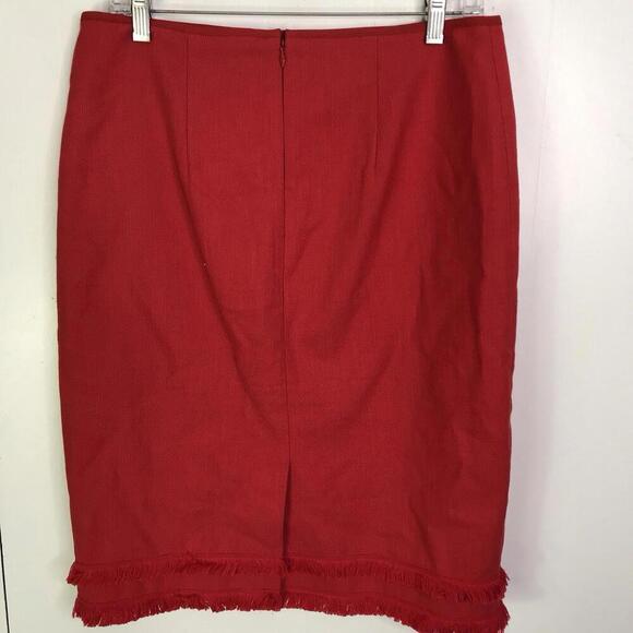 Ann Taylor Skirt Womens Size 8 Red Fringe Pencil Career Statement Office - Picture 2 of 9